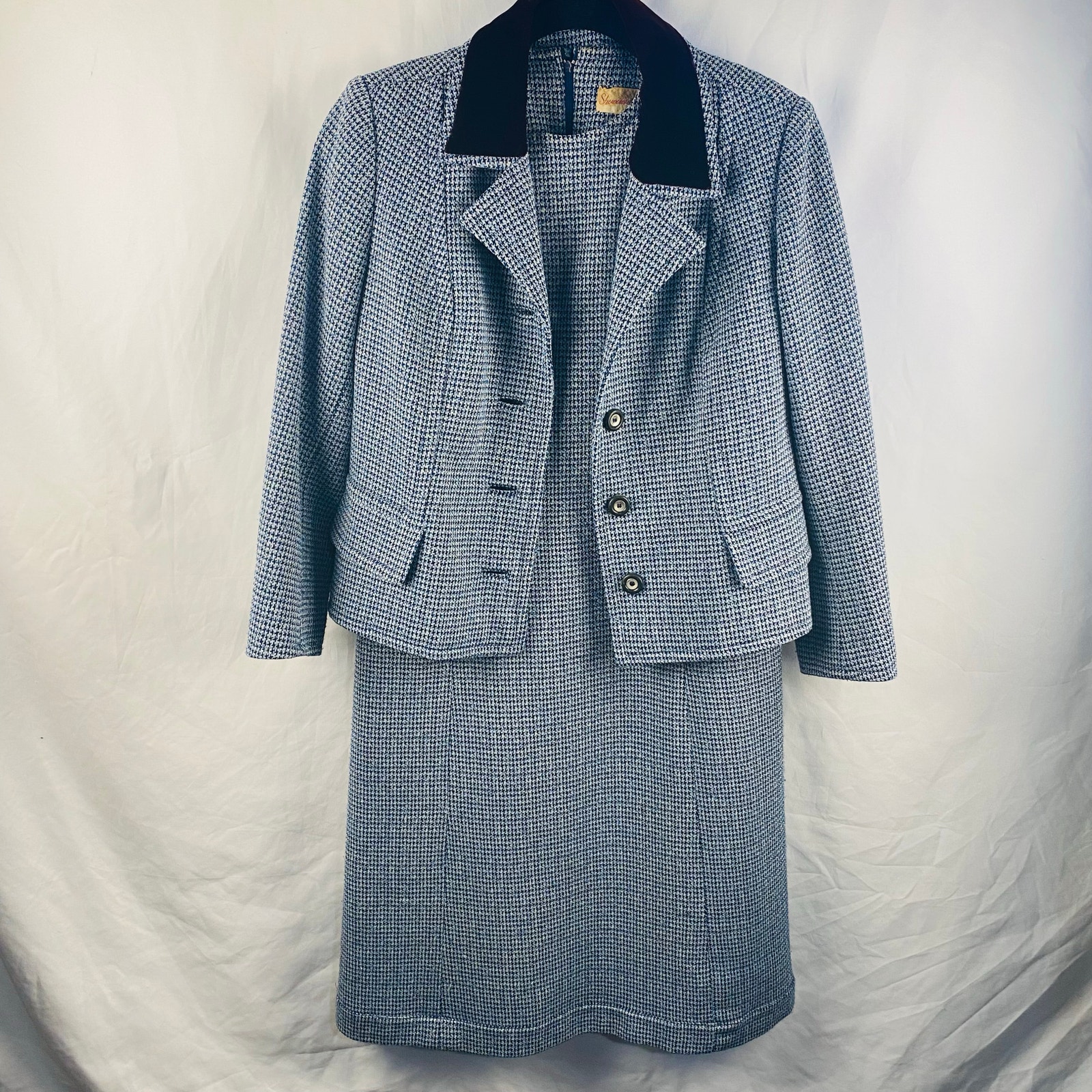 Vintage Robert Leonard Tweed Dress Suit Sheath Dress Jacket Large Office Siren